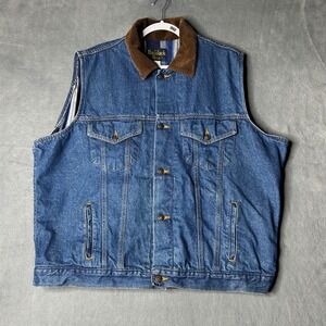 Ruddock Bros Denim Vest Corduroy Collar Western Jean Sleeveless Jacket Size XL
